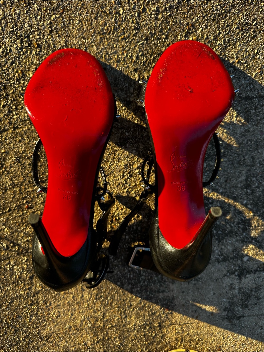 Christian Louboutin Black Leather Strappy Heels with Red Soles